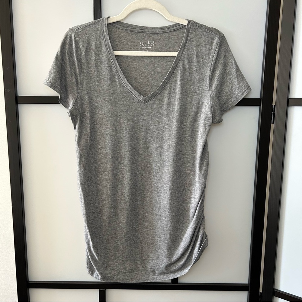 [M] Isabel Maternity V-Neck Dark Grey Side Scrunch Short Sleeve Top